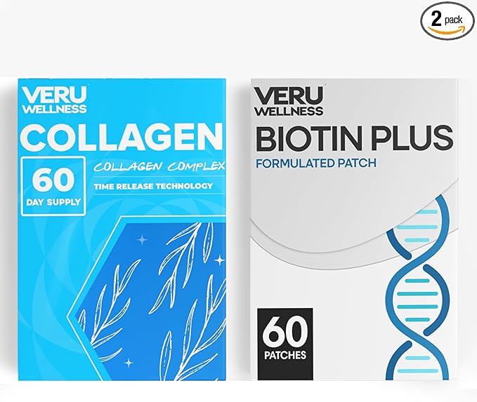Veru Wellness Hair Skin Nail Duo Lifestyle Patches - Biotin Collagen - Self Adhesive Time Release Topical Patch 8-10 Hours (60 Day Supply)