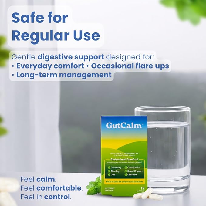 GutCalm - IBS Relief - Peppermint Oil Capsules - Bloating Gas Constipation and Digestive Comfort Supplement - 48 Capsule Bundle - 96/ct