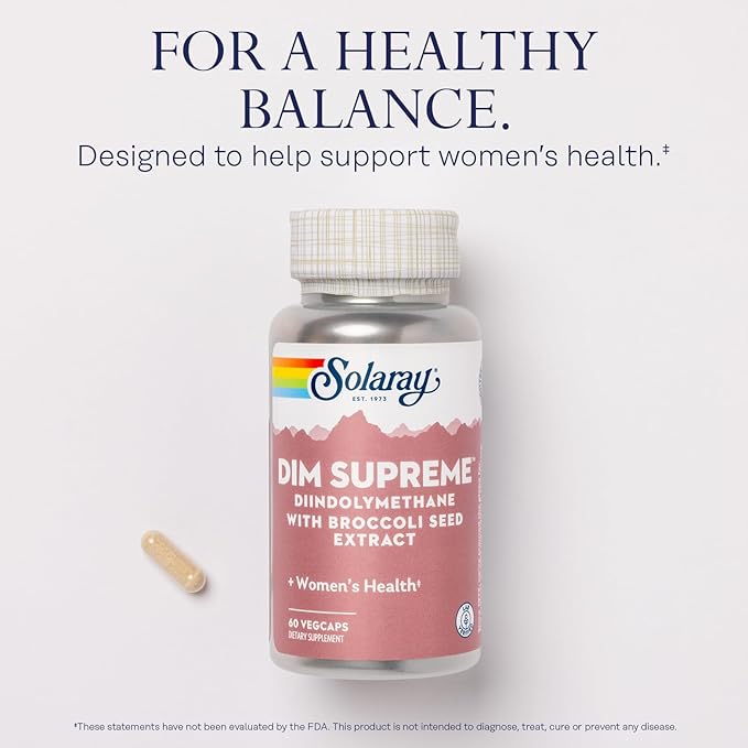SOLARAY DIM Supreme - DIM Supplement 100mg - Diindolylmethane DIM Complex with Broccoli Seed Extract and Bioflavonoids - Women's Health and Balance Support - 60-Day Guarantee - 60 Servings 60 VegCaps
