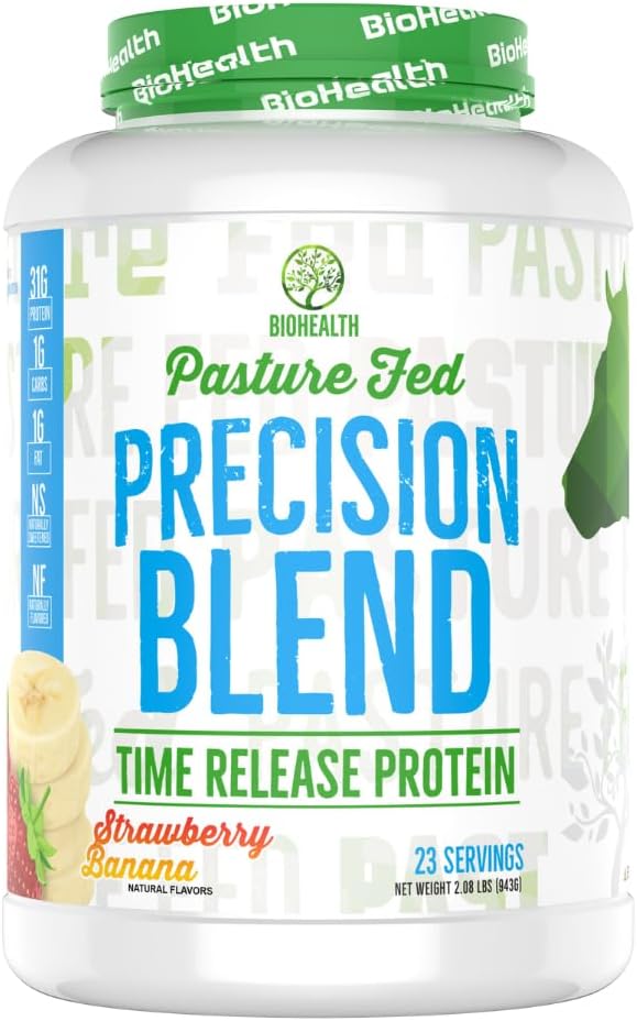 BioHealth Nutrition Precision Blend Strawberry Banana | Time Released Whey Protein Blend | Muscle Building | Recovery | Meal Replacement | 2lb