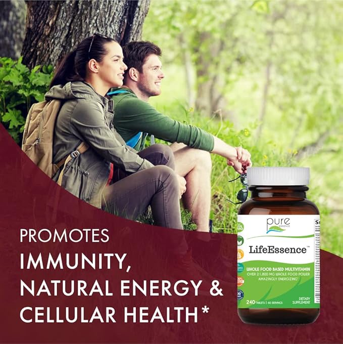 PURE ESSENCE LABS LifeEssence Multivitamin for Women and Men - Natural Herbal Supplement - Vitamin D Vitamin D3 Vitamin B12 Biotin with Whole Foods (120 Tablets)