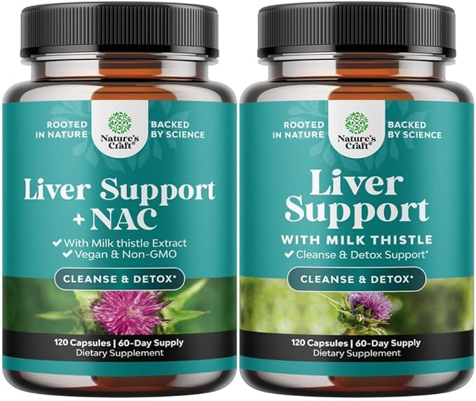 Bundle of Liver Support NAC - N Acetyl Cysteine Antioxidants Turmeric Choline Dandelion &amp L-Glutathione and Liver Cleanse Detox &amp Repair - Silymarin Milk Thistle Supplement with Artichoke Extr