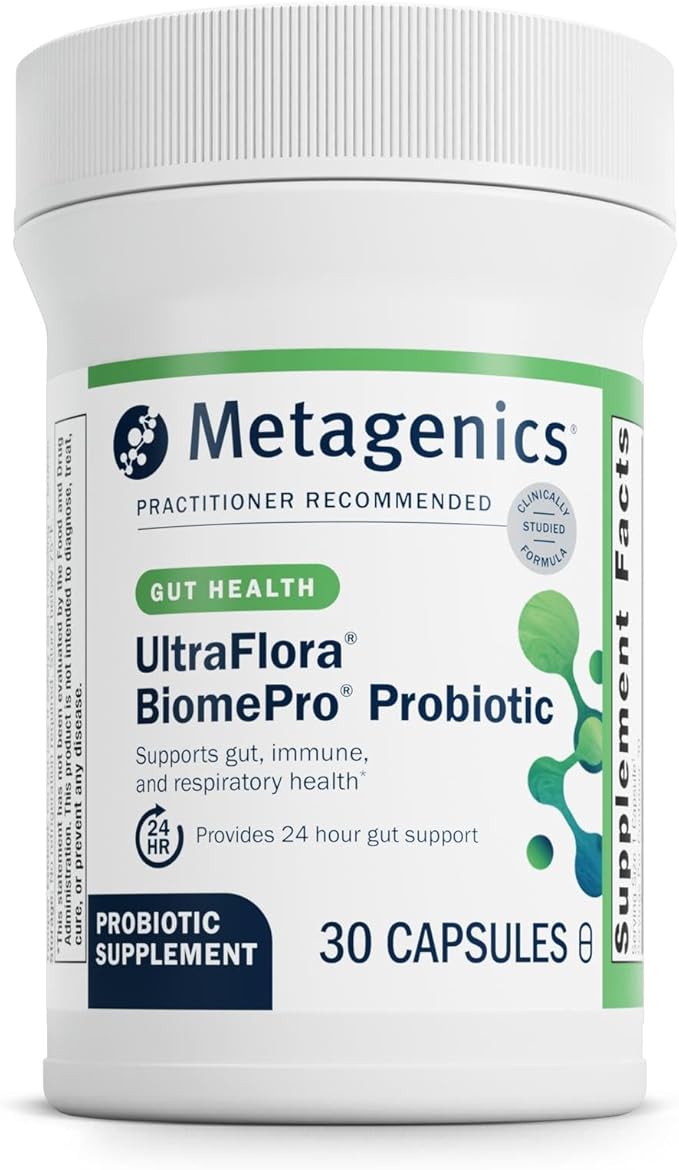 Metagenics UltraFlora BiomePro Probiotic Supplement - 105 Billion CFU Multistrain Formula with Lactobacillus Acidophilus - Shelf-Stable for Digestive Health Gut Flora &amp Immune Support* - 30 Capsu