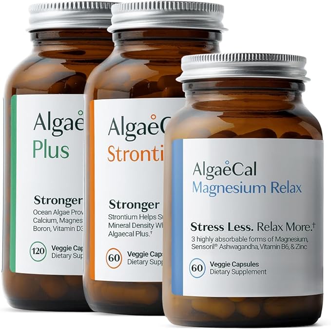 AlgaeCal Magnesium Relax™ - Chelated Magnesium with Ashwagandha for Sleep &amp Occasional Anxiety and Bone Builder Pack - Clinically Supported Plant Based Calcium Supplement for Bone Density Increase