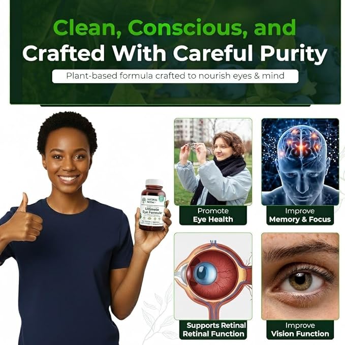 Natural Nutra Ultimate Eye Health Supplement - Bilberry &amp Blueberry Extract Blend for Day and Night Vision Support Promotes Color Perception &amp Eye Clarity - Non-GMO Gluten-Free Vegan - 30 C