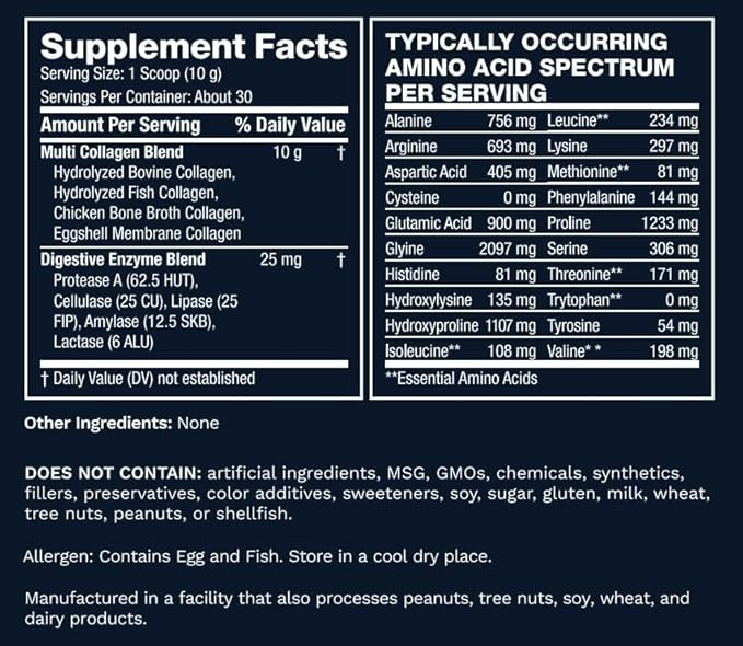 Multi Collagen Peptides Types I II III V &amp X Hydrolyzed Protein Powder – Grass-Fed Blend with Digestive Enzyme – for Skin Hair Nails Joints &amp Gut Health Unflavored