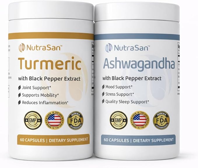 Ashwagandha 600mg Capsules &amp Turmeric Curcumin Bundle – Ashwagandha Root Extract with Black Pepper with Turmeric 900mg Curcuminoids Capsules
