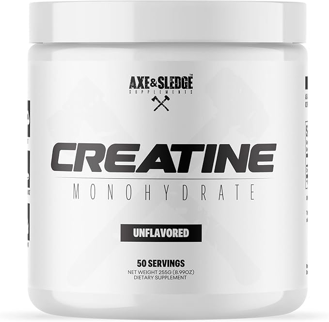 Axe &amp Sledge Basics Creatine | Unflavored Enhances Strength &amp Performance Increases Lean Body Mass 50 Servings | Pure Creatine Monohydrate No Fillers or Artificial Substances | 50 Servings