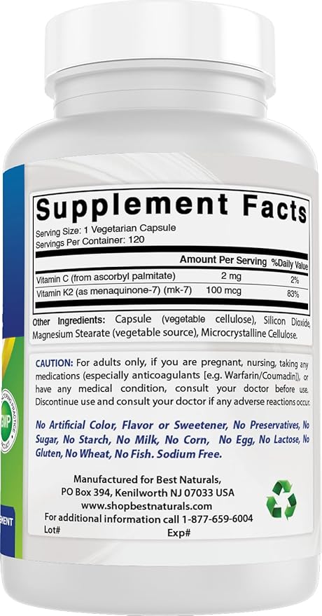 Best Naturals MK-7 Vitamin K2 100 mcg 120 ct (Pack of 3)