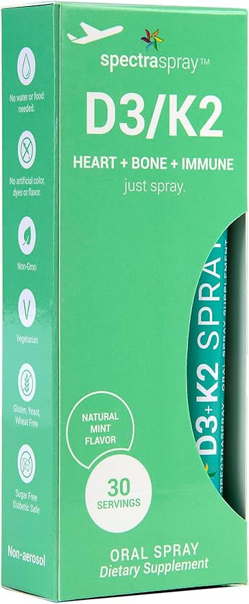 Spectraspray Vitamin D3 + K2 Spray - MenaQ-7 K2 Oral Vitamin Healthy Lifestyle Support 30 Day Supply Dual Vitamin Spray