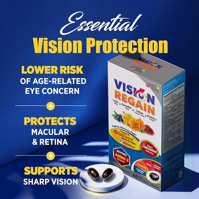 LABO Nutrition VisionREGAIN Eye Vitamin Beyond AREDS 2 Formula with Lutein Zeaxanthin Saffron Extract Blueberry for Macular and Retinal Health Eye Fatigue Night Vision Support 60 Counts