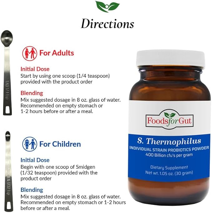 Streptococcus Thermophilus Probiotic Powder 400 Billion cfu's | Made in USA | No Additives | Direct from Manufacturer | No Third-Party Storage | Immune Support | S. Thermophilus | 30 Grams (1.05 OZ)