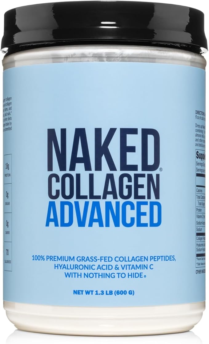 NAKED Collagen Advanced - Peptides Protein Powder Hyaluronic Acid Vitamin C Pasture-Raised Grass-Fed Hydrolyzed Collagen Supplement Paleo Friendly Non-GMO Keto Gluten Free 1.3LB
