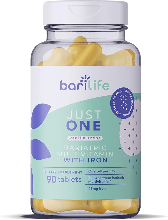 Bari Life Just One Once Daily Bariatric Multivitamin with Iron (90 Tablets) and BariBurst Calcium Citrate Soft Chews for Gastric Bypass Gastric Sleeve and Duodenal Switch (Watermelon)