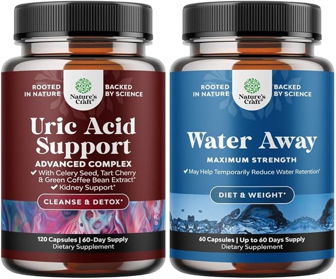 Bundle of Uric Acid Cleanse &amp Detox - Green Coffee Beans with Turmeric Tart Cherry &amp Celery Seed and Water Away - Fluid Retention Supplement with Dandelion Leaf Extract &amp Green Tea for Blo