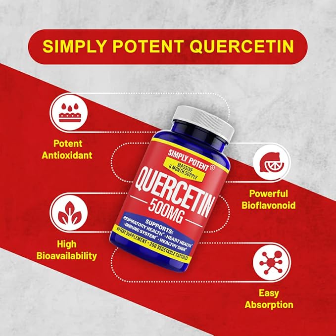 Simply Potent Quercetin Supplements Quercetin 500mg 200 Capsules 2 X Quercetin 250mg Phytosome Bioflavonoid Antioxidant Vegan Gluten Free Pills to Support Healthy Cellular Heart &amp Immune Functio