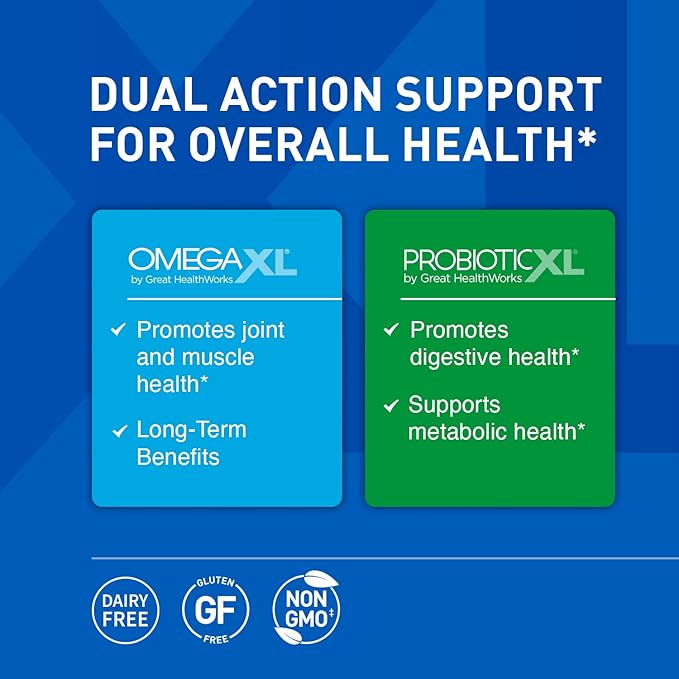OmegaXL Powerful Joint and Muscle Support Supplement (60 Count) &amp Probiotic XL - PreforPro DE111 Shelf Stable - Promote Healthy Gut Flora Growth (30 Veggie caps)