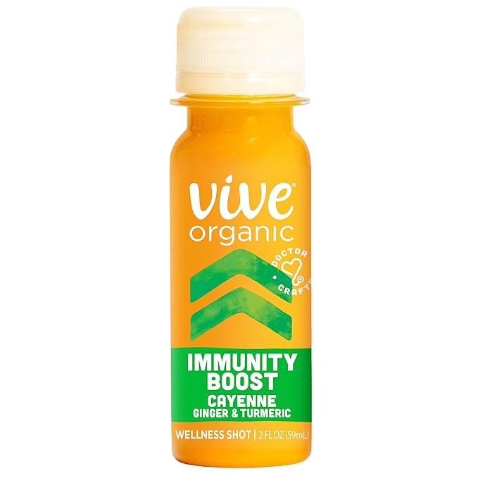 Vive Organic Immune Support Shot Cold-Pressed Ginger Turmeric &amp Cayenne Gluten Free Vegan Immunity Boost Cayenne 2 Fl Oz (Pack of 12)