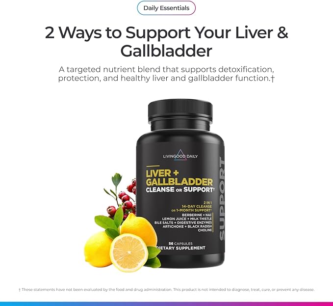 Livingood Daily Liver &amp Gallbladder Cleanse or Support Supplement with Milk Thistle Ox Bile Bile Salts Digestive Enzymes and Artichoke Leaf Extract Digestive Health &amp Liver Support 56 Cap