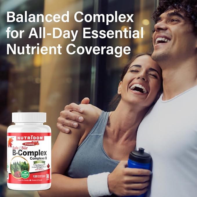 Nutridom Fortified Vitamin B-Complex 200 mg 120 Count All Vegan B-Vitamins Including B12 B1 B2 B3 B4 B5 B6 B7 (Biotin) B8 (Inositol) B9 (Folic Acid)