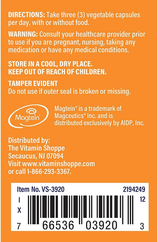 The Vitamin Shoppe Magnesium - Muscle Relaxation Bone Health &amp Energy Production Support Daily Mineral (90 Vegetable Capsules)