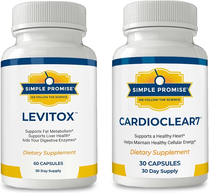 Simple Promise Heart &amp Liver Wellness Bundle – Supports Cardiovascular &amp Metabolic Health – CardioClear7 &amp Levitox for Heart Health Liver Support Circulation &amp Energy – 30 &amp 60 C