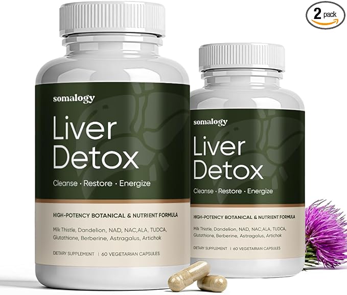 Somalogy Liver Cleanse Detox &amp Repair 2pcs Milk Thistle NAC TUDCA Glutathione &amp Dandelion Root – Natural Liver Function Formula –2x60 Capsules