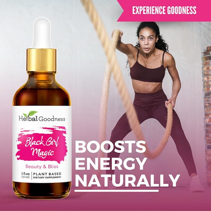 Herbal Goodness Black Girl Magic - Skin Supplements for Women Radiant Skin Beauty Support Essential Skin Food Ashwagandha Supplements - 1 Bottle (2 fl oz)
