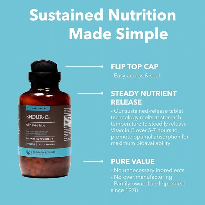 ENDUR-C® - 1000mg Sustained-Release Vitamin C Supplement for Optimal Absorption* - 150 Tablets and ENDUR-ACIN Niacin - Vitamin B3 Niacin 500mg Extended Release &amp Low-Flush 200 Tablets