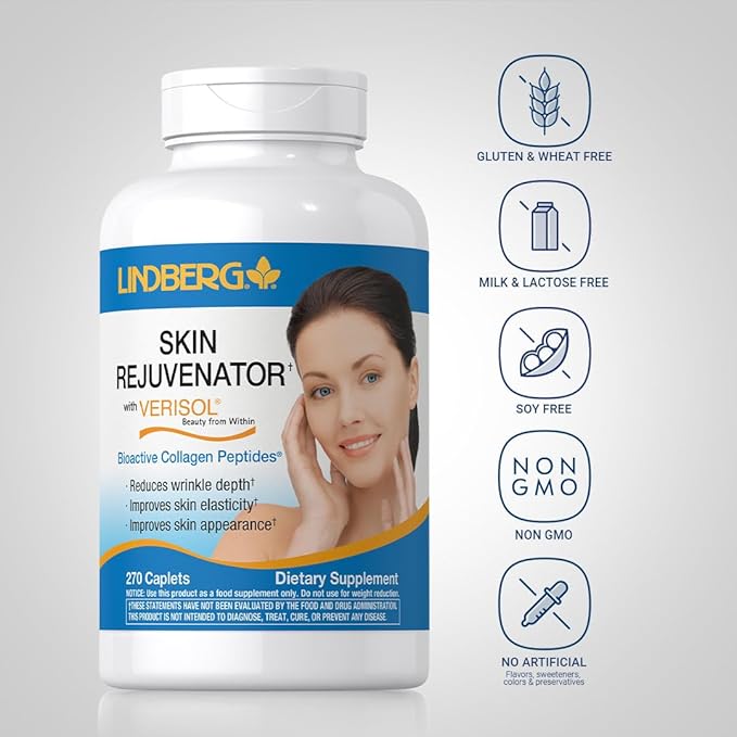 Lindberg Skin Rejuvenator with Verisol | 270 Tablets | with Collagen Peptides | for Hair Skin and Nails Supplement