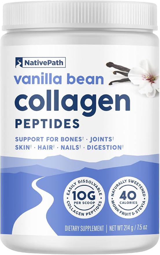 NativePath Collagen Peptides - Hydrolyzed Type 1 &amp 3 Collagen. Keto &amp Paleo Grass-Fed Protein Powder for Hair Skin Nails Bones Joints Digestion and More - No Gluten or Dairy (Vanilla Bean