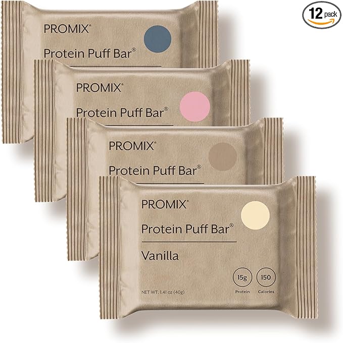ProMix Nutrition Protein Puff Bars - Variety Pack - Vanilla Chocolate Strawberry Blueberry - Marshmallow Crispy Treat - High Protein &amp Low Calorie - 12 Bars