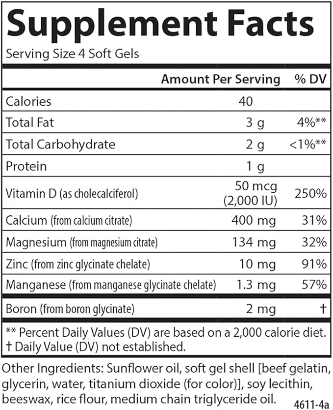 Carlson - Nutra-Support Bone Calcium Magnesium &amp Vitamin D3 Bone Health Calcium Absorption &amp Optimal Wellness 100 Softgels