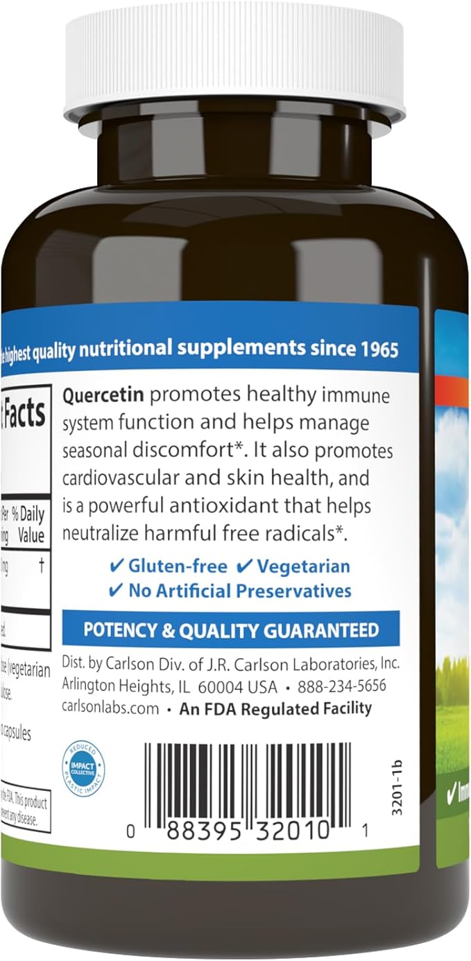Carlson - Quercetin 500 mg Seasonal Support Skin Health Optimal Wellness 120 Vegetarian Capsules