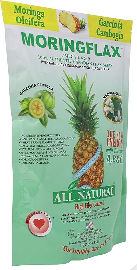 Moringflax Bag Formula 100 Natural Canadian Flax Seed with Garcinia Cambogia and Moringa Oleifera Bag Tan 16 Ounce - 2 Pack