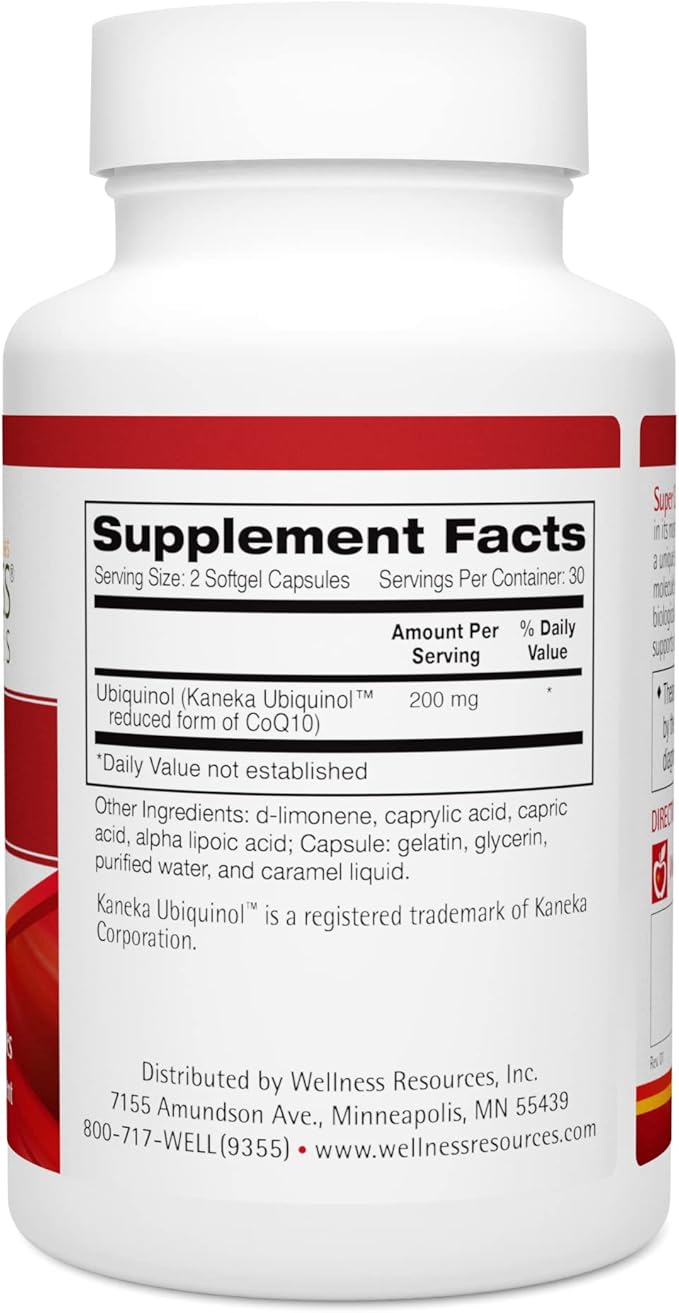 Wellness Resources Super CoQ10 Ubiquinol - CoQH-CF® Patented Stable and Crystal-Free Soy-Free (100mg 60 Capsules)