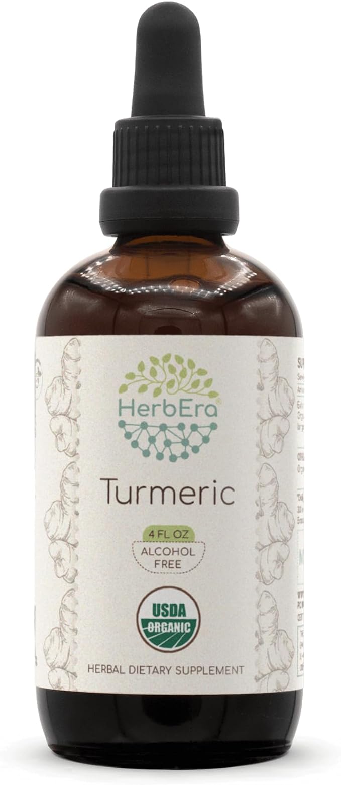 HerbEra Turmeric B120 USDA Organic Tincture | Alcohol-Free Extract High-Potency Herbal Drops | Certified Organic Turmeric (Curcuma Longa) Dried Root (4 oz)