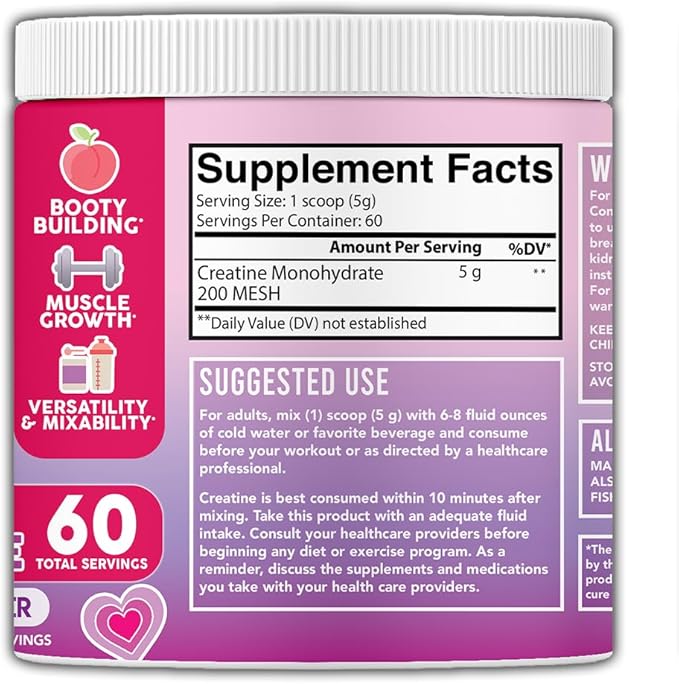 Angry Supplements Better Booty 100% Creatine for Women Premium Creatina Monohydrate Powder 200 Mesh Micronized Glute Builder Supplement Drink Mix Unflavored 60 Servings