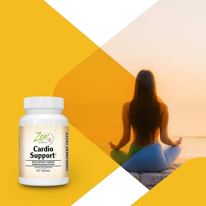 Zen Supplements - Cardio Support Plus Antioxidants L-Carnitine L-Taurine with Coenzyme Q10 Hawthorn Horsechestnut Cayenne Grape Seed and Vitamin E Promotes a Healthy Heart 60-Tabs