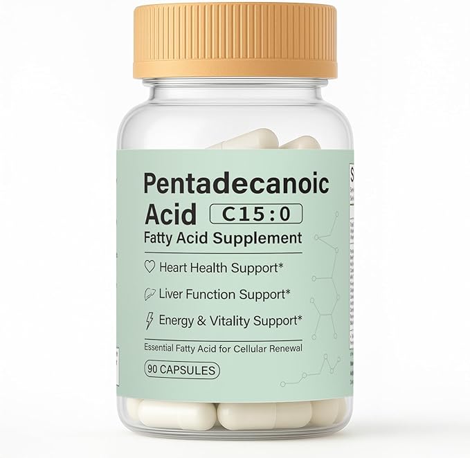 Pentadecanoic Acid C15:0 Fatty Acid Supplement - 3X Omega 3 Fish Oil Healthy Aging Supplement for Gut Health Liver Support 90 Vegan Capsules