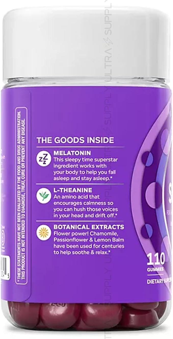 Melatonin Sleep Gummies with L-Theanine &amp Chamomile – Blk Berry Flavor Non-Habit Forming Gluten Free 110 Count