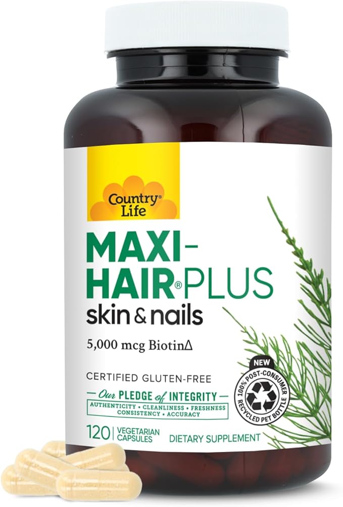 Country Life Maxi-Hair Plus Biotin Supports Healthy Hair Skin and Nails Daily Supplement 120 ct