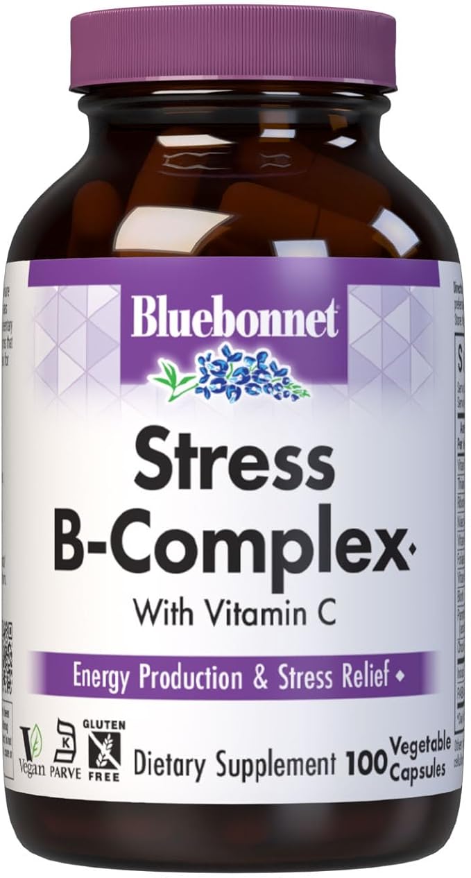 Bluebonnet Nutrition Stress Relief B Complex Vegetable Capsules Vitamin B6 B12 Biotin Folate Vegan Gluten &amp Soy &amp Milk Free Kosher Unflavored 100 Count