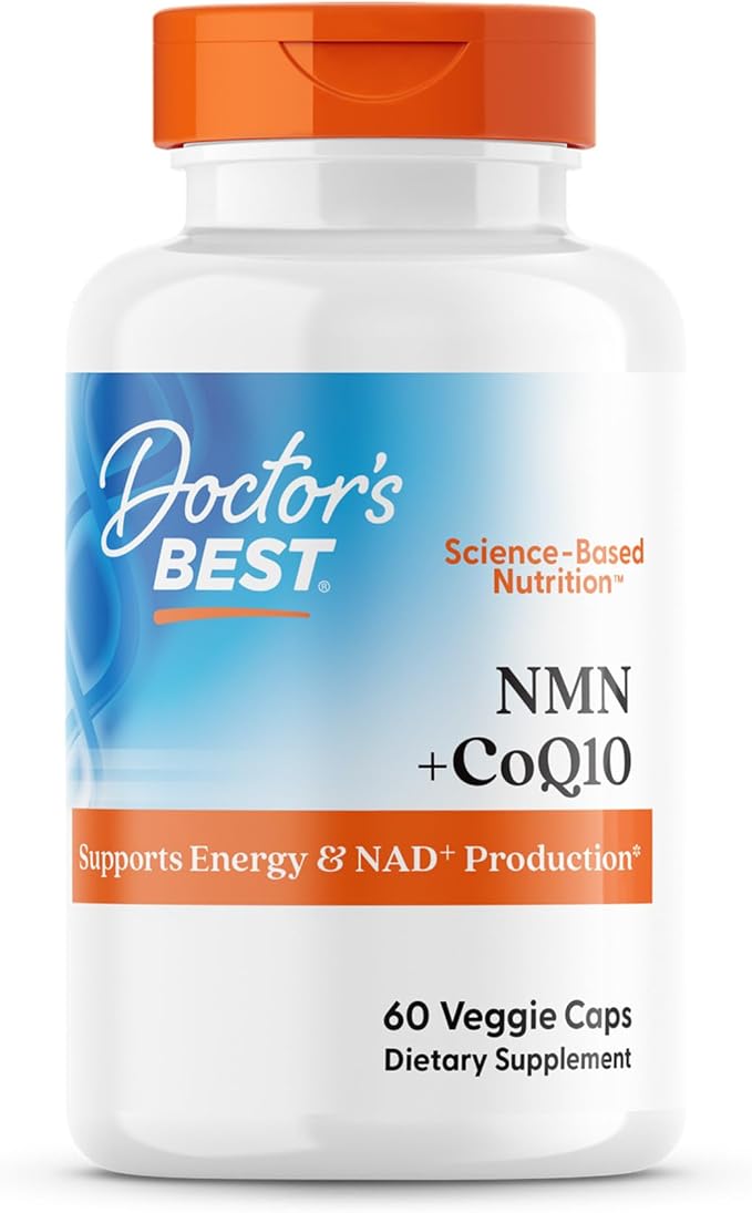 Doctor's Best NMN + CoQ10 Supplement for Women &amp Men - Supports NAD+ Production &amp Cellular Energy Beta Nicotinamide Mononucleotide 150 mg &amp Coenzyme Q10 50 mg per Capsule Vegan Non GMO-