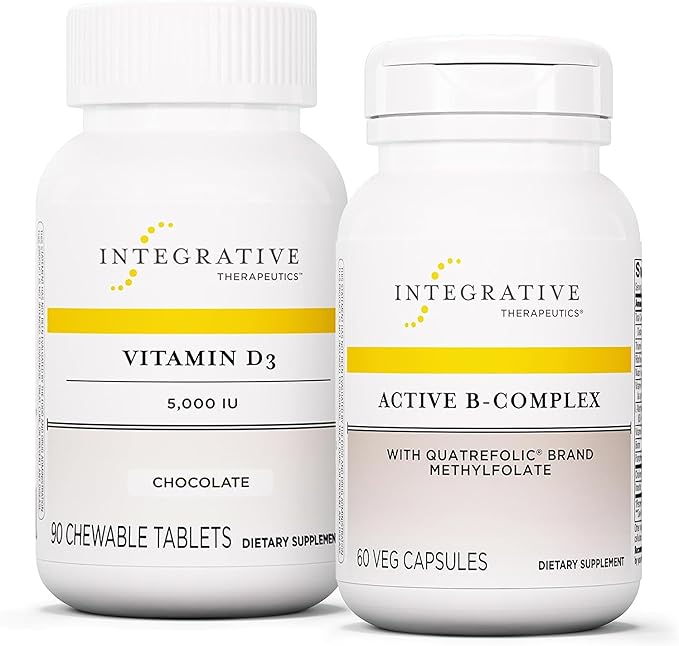 Integrative Therapeutics Bundle with Active B-Complex 60 Capsules &amp Vitamin D3 125 mcg 90 Chewables - Active B-Complex to Support Energy Metabolism* - Vitamin D3 to Support Bone Health*
