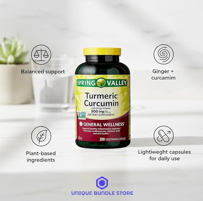 Turmeric Curcumin Supplement with Organic Ginger Powder 500 mg Tumeric Capsules 250 Vegetarian Count.