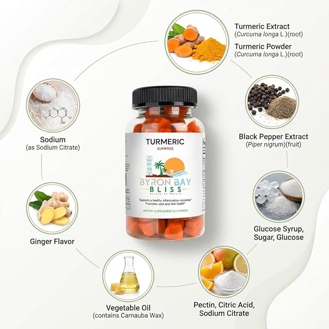 Turmeric Curcumin Gummies with Black Pepper &amp Ginger – Joint &amp Bone Support Inflammation Support – Vegan Non-GMO Gluten Free – Ginger Flavor – 60 Count