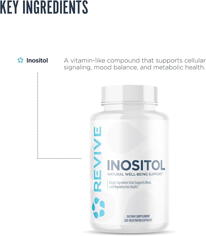 Revive MD Inositol Supplement for Men &amp Women - Mood Support Hormonal Balance &amp Reproductive Health - Vegan-Friendly Gluten-Free - 360 Vegetarian Capsules - 180 Servings