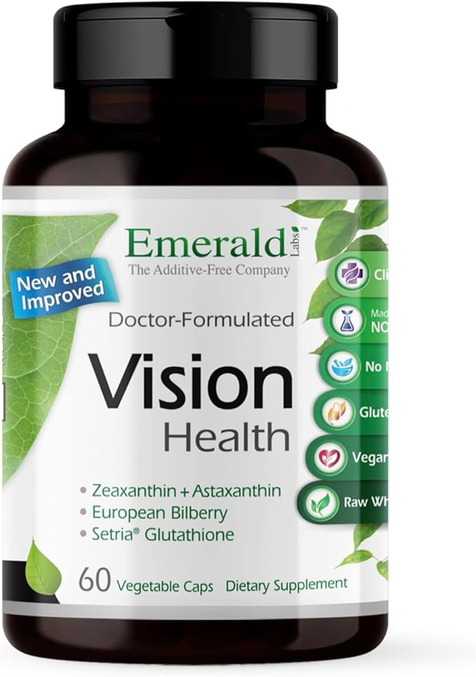 EMERALD LABS Vision Health - Premium Eye Health Supplement with Lutein Zeaxanthin &amp Albion Chelated Zinc - Vegan &amp Gluten-Free - 60 Vegetable Capsules (30-Day Supply)