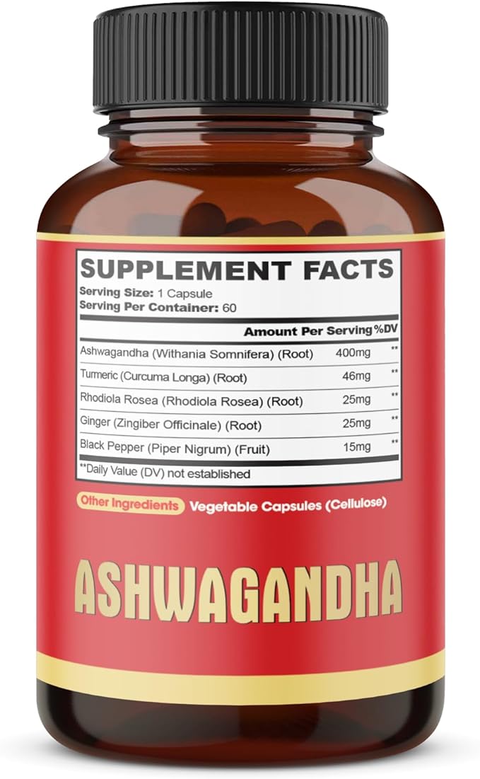 3 Packs 60 Capsules - Ashwagandha Supplement 5200mg - 5in1 with Ginger Turmeric Rhodiola Rosea &amp Black Pepper - Stamina &amp Body Health Support - 6-Month Supply
